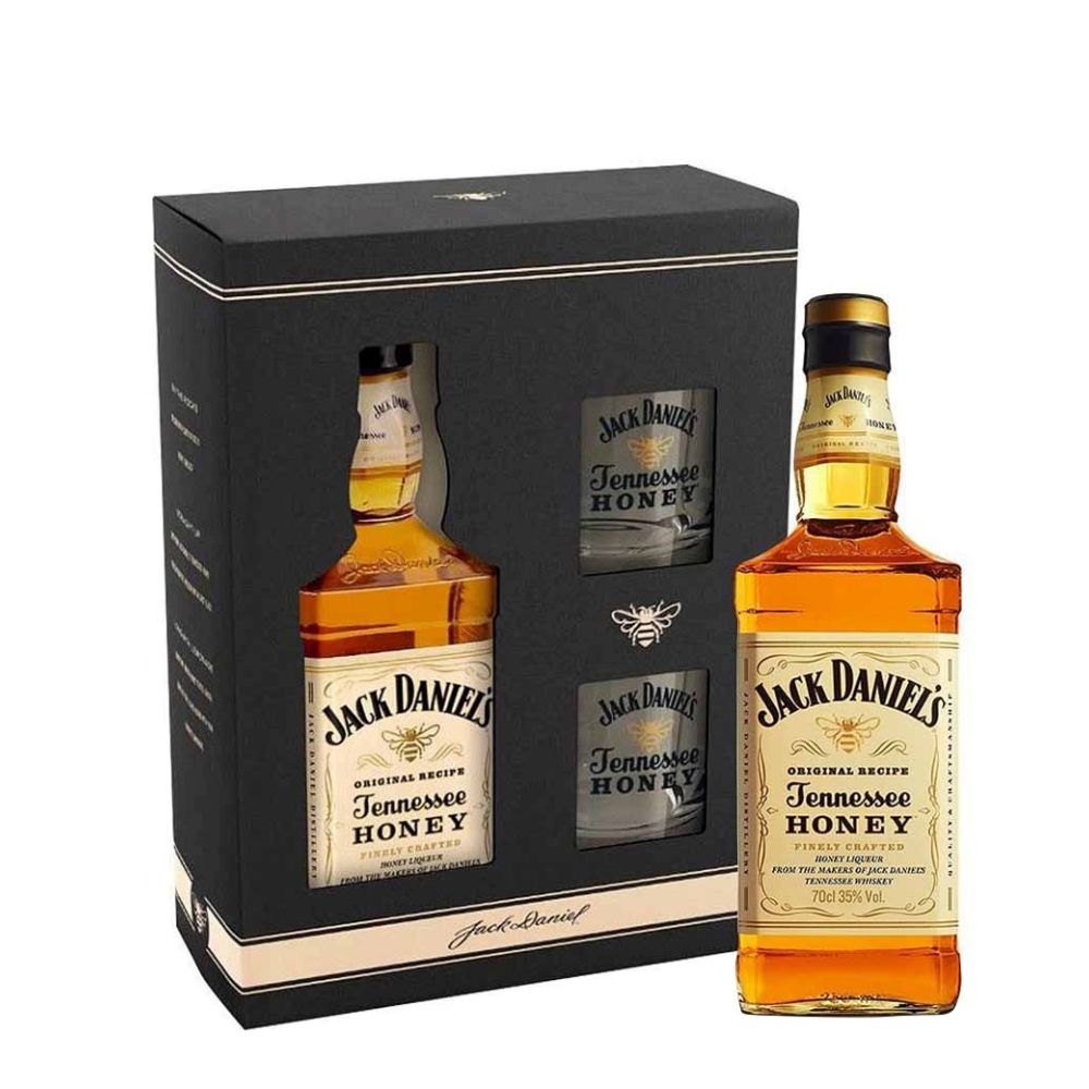 JACK DANIEL'S HONEY GIFT PACK (2 SIGNATURE GLASSES) LIQUEUR WHISKEY 700ml