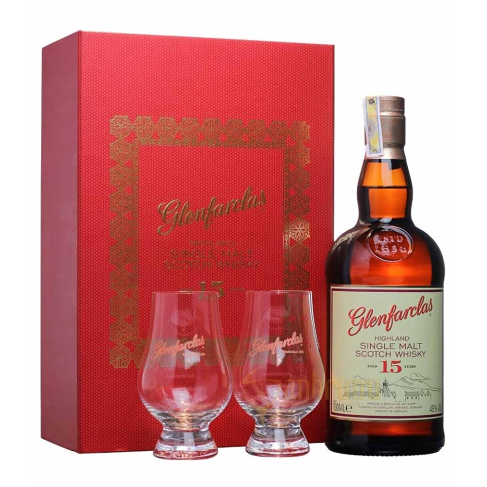 GLENFARCLAS 15 Y.O GIFT PACK (2 SIGNATURE GLASSES) WHISKY 700ml