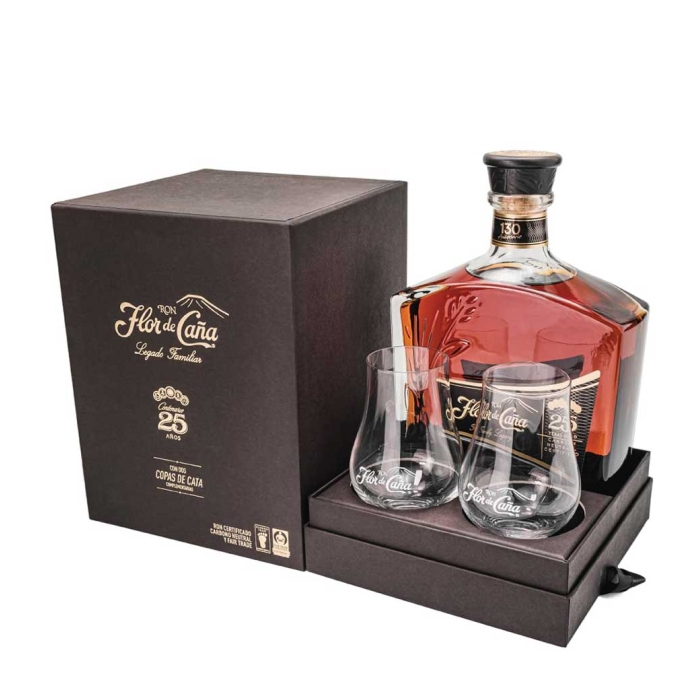 FLOR DE CAÑA CENTENARIO 25 Y.O GIFT PACK (2 SIGNATURE GLASSES) RUM 700ml