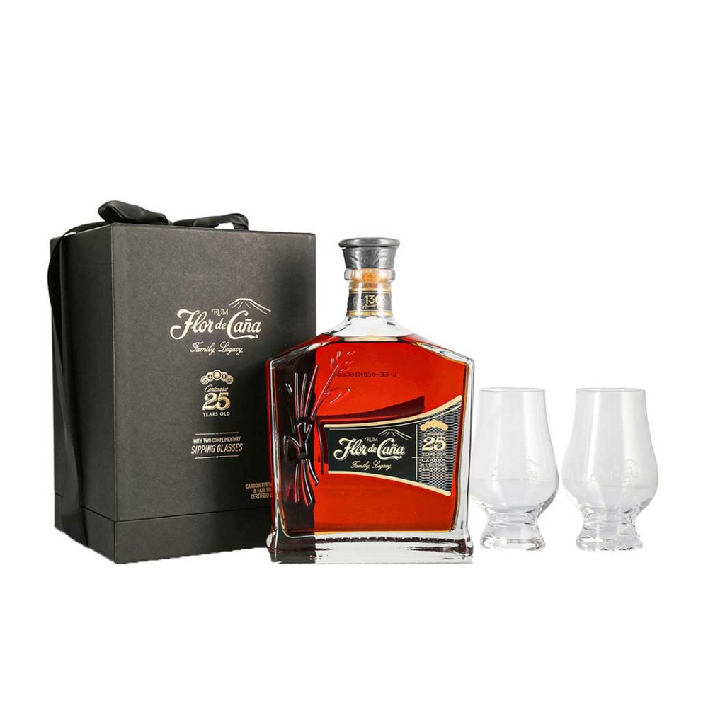FLOR DE CAÑA CENTENARIO 25 Y.O GIFT PACK (2 SIGNATURE GLASSES) RUM 700ml